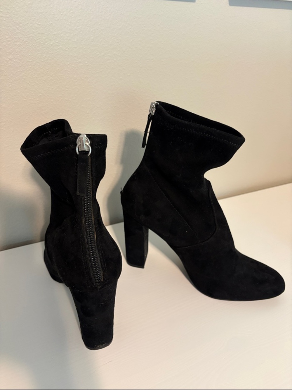 Steve Madden Black Suede High Heel Ankle Boots with Back Zipper